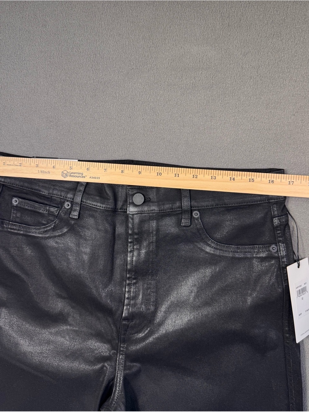 7 For All Mankind Coated High Waist Cropped Straight Black Jeans Matte Sheen, 32 - Picture 11 of 16